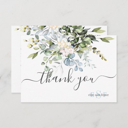 Monogram Greenery Blue Gum Eucalyptus Hartelijk da Bedankkaart (Voorkant / Achterkant)