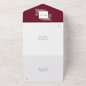 Monogram Greenery Botanical Burgundy Wedding All In One Uitnodiging (Buitenkant)