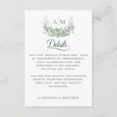Monogram Greenery Elegant Wedding Details Informatiekaartje (Voorkant)