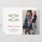 Monogram Greenery en Citrus Happy Holiday Feestdagenkaart (Voorkant / Achterkant)