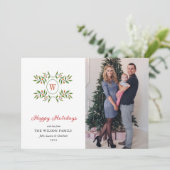 Monogram Greenery en Citrus Happy Holiday Feestdagenkaart (Staand voorkant)