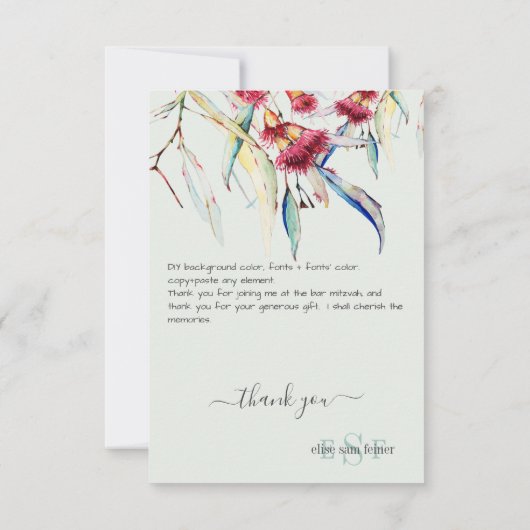 Monogram Greenery Eucalyptus Blossom Dank je Bedankkaart (Achterkant)