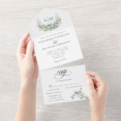 Monogram Greenery Eucalyptus Elegant Wedding All In One Uitnodiging (Afscheurbaar)