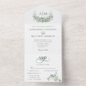 Monogram Greenery Eucalyptus Elegant Wedding All In One Uitnodiging (Binnen)