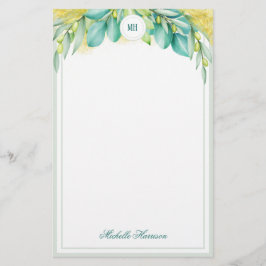 Monogram Greenery Eucalyptus Leaves Olive Branches Briefpapier
