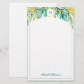 Monogram Greenery Eucalyptus Leaves Olive Branches Briefpapier (Voorkant / Achterkant)
