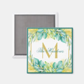 Monogram Greenery Eucalyptus Leaves Olive Branches Magneet (Voorkant / Achterkant)
