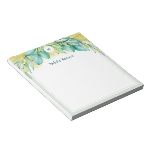 Monogram Greenery Eucalyptus Leaves Olive Notitieblok (Schuin)