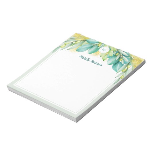 Monogram Greenery Eucalyptus Leaves Olive Notitieblok (Linkerzijde)