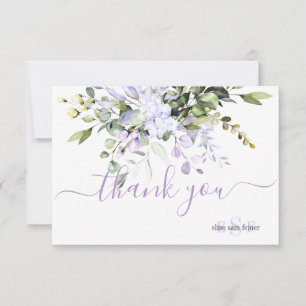 Monogram Greenery Eucalyptus Leaves Purple Flowers Bedankkaart