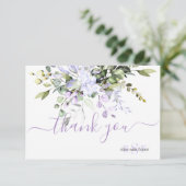 Monogram Greenery Eucalyptus Leaves Purple Flowers Bedankkaart (Staand voorkant)