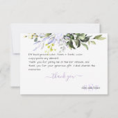 Monogram Greenery Eucalyptus Leaves Purple Flowers Bedankkaart (Achterkant)
