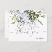 Monogram Greenery Eucalyptus Leaves Purple Flowers Bedankkaart (Voorkant / Achterkant)