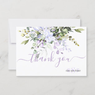 Monogram Greenery Eucalyptus Leaves Purple Flowers Bedankkaart