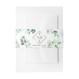Monogram Greenery Eucalyptus Waterverf Wedding Uitnodigingen Wikkel