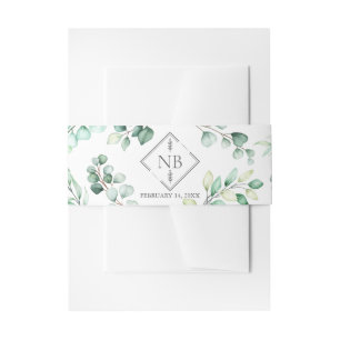 Monogram Greenery Eucalyptus Waterverf Wedding Uitnodigingen Wikkel
