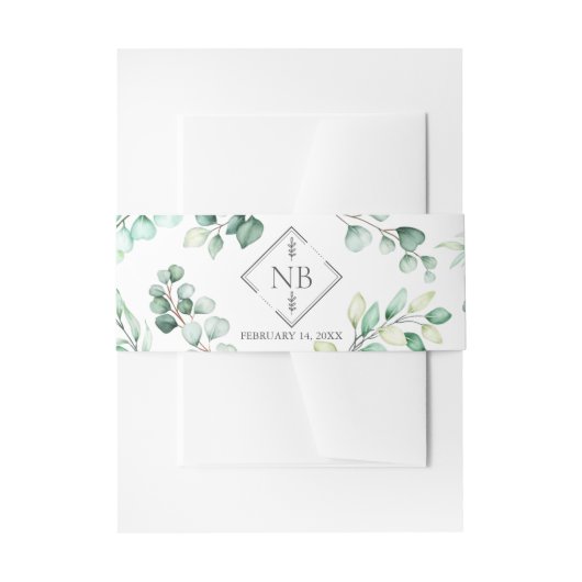 Monogram Greenery Eucalyptus Waterverf Wedding Uitnodigingen Wikkel (Voorkant Voorbeeld)