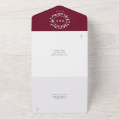 Monogram Greenery Floral Burgundy Wedding All In One Uitnodiging (Buitenkant)