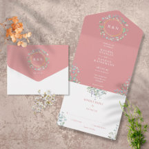 Monogram Greenery Floral Dusty Roos Wedding