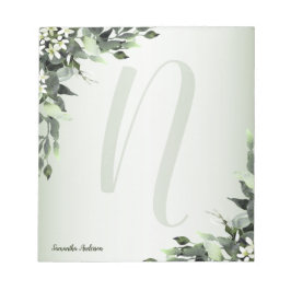 Monogram Greenery Floral Eucalyptus Leaves Notitieblok