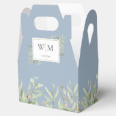 Monogram Greenery Foliage Dusty Blue Wedding Bedankdoosjes (Geopend)