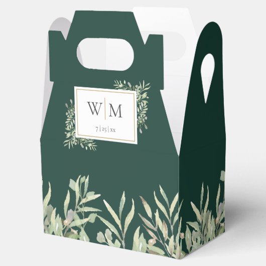 Monogram Greenery Foliage Emerald Green Wedding Bedankdoosjes (Geopend)