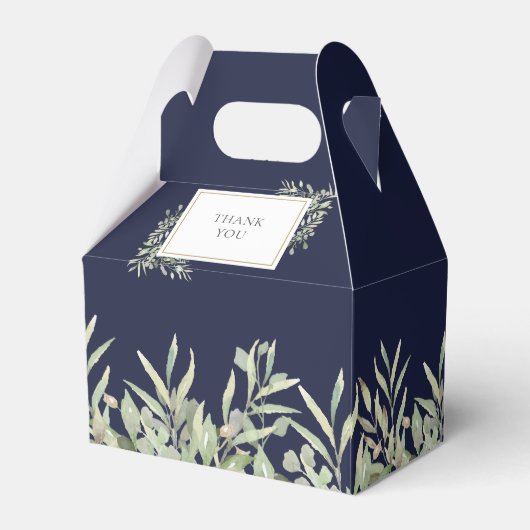 Monogram Greenery Foliage Navy Blue Wedding Bedankdoosjes (Achterkant)