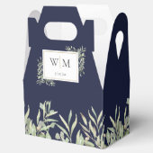 Monogram Greenery Foliage Navy Blue Wedding Bedankdoosjes (Geopend)
