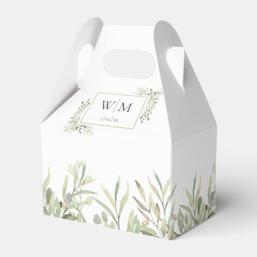 Monogram Greenery Foliage Wedding Favor Box Bedankdoosjes (Voorkant Zijde)