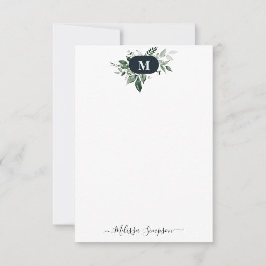 monogram greenery gepersonaliseerd notitiekaartje (Voorkant)