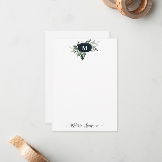 monogram greenery gepersonaliseerd notitiekaartje (Voorkant / Achterkant in situ)