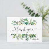 Monogram Greenery Gum Eucalyptus Dank je Bedankkaart (Staand voorkant)
