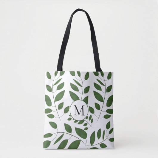 Monogram Greenery Leaf Pattern Tote Bag (Voorkant)