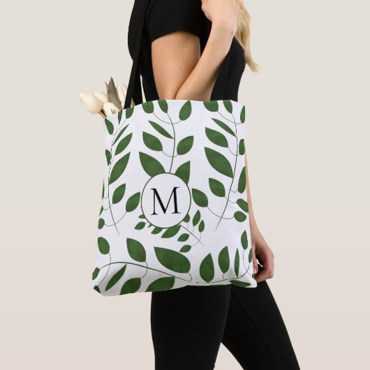Monogram Greenery Leaf Pattern Tote Bag (Dichtbij)