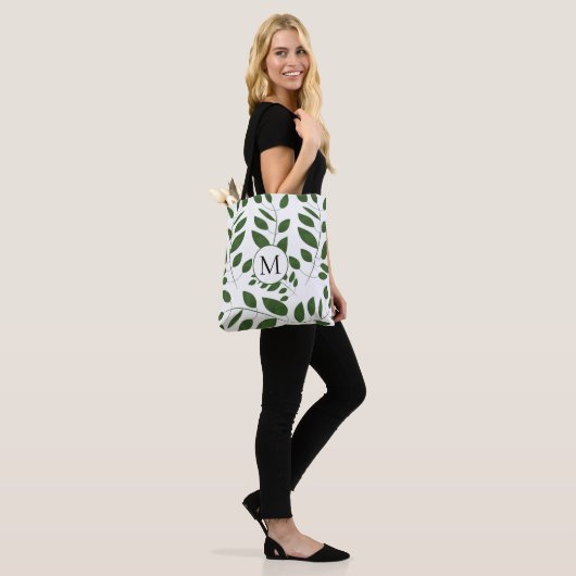 Monogram Greenery Leaf Pattern Tote Bag (Op model)