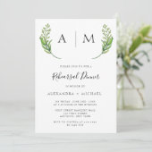 Monogram Greenery Rehearsal Dinner Invitations Kaart (Staand voorkant)