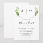 Monogram Greenery Rehearsal Dinner Invitations Kaart (Voorkant / Achterkant)