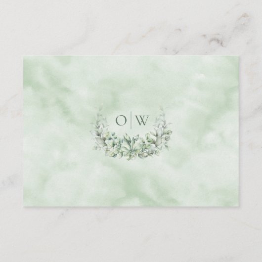 Monogram Greenery Waterverf Wedding Reception Informatiekaartje (Achterkant)