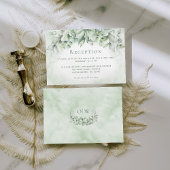 Monogram Greenery Waterverf Wedding Reception Informatiekaartje