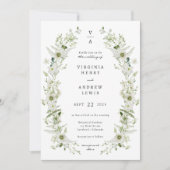 Monogram Greenery Wedding Kaart (Voorkant)