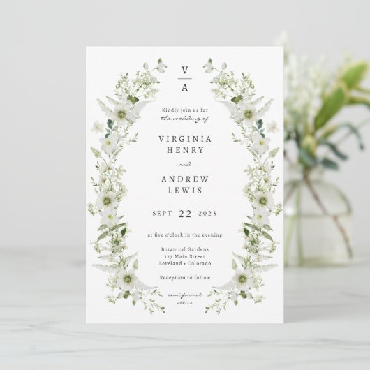 Monogram Greenery Wedding Kaart (Staand voorkant)