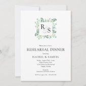 Monogram Greenery Wedding Rehearsal Dinner Kaart (Voorkant)