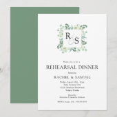 Monogram Greenery Wedding Rehearsal Dinner Kaart (Voorkant / Achterkant)