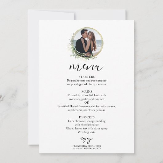 Monogram Greenery Wreaten Eucalyptus Wedding Menu Kaart (Voorkant)