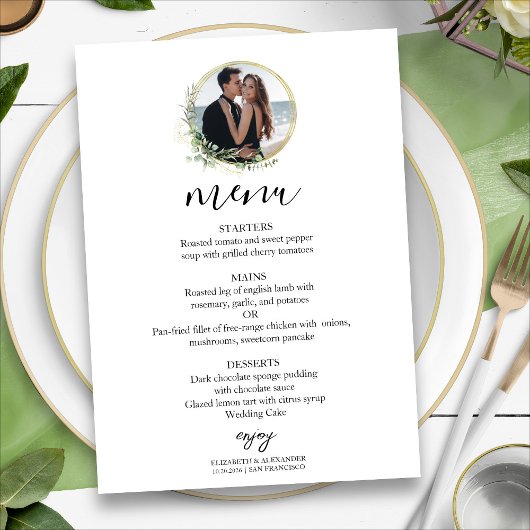 Monogram Greenery Wreaten Eucalyptus Wedding Menu Kaart
