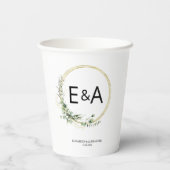 Monogram Greenery Wreaten Eucalyptus Wedding Papieren Bekers (Achterkant)