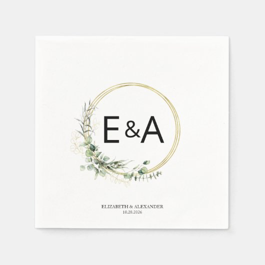 Monogram Greenery Wreaten Eucalyptus Wedding Servet (Voorkant)