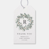 Monogram Greenery Wreath Baby shower Dank u Cadeaulabel (Voorkant)