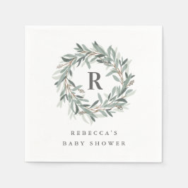 Monogram Greenery Wreath Baby shower Servet
