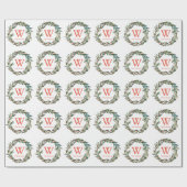 Monogram Greenery Wreath Kerstfeestdag Cadeaupapier (Vlak)